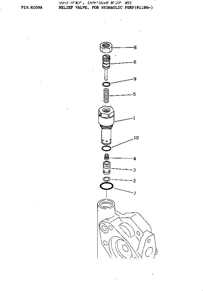 Komatsu parts book diagram for PW150-1 S/N 1001-UP: RELIEF VALVE ? FOR HYDRAULIC PUMP(#1186-)