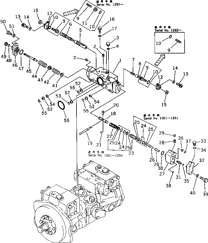 Komatsu parts book diagram for PW150-1 S/N 1001-UP: P.C. SERVO VALVE ? FOR FRONT HYDRAULIC PUMP