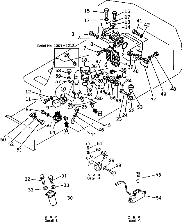 Komatsu parts book diagram for PW150-1 S/N 1001-UP: HYDRAULIC EQUIPMENT RELATED PARTS