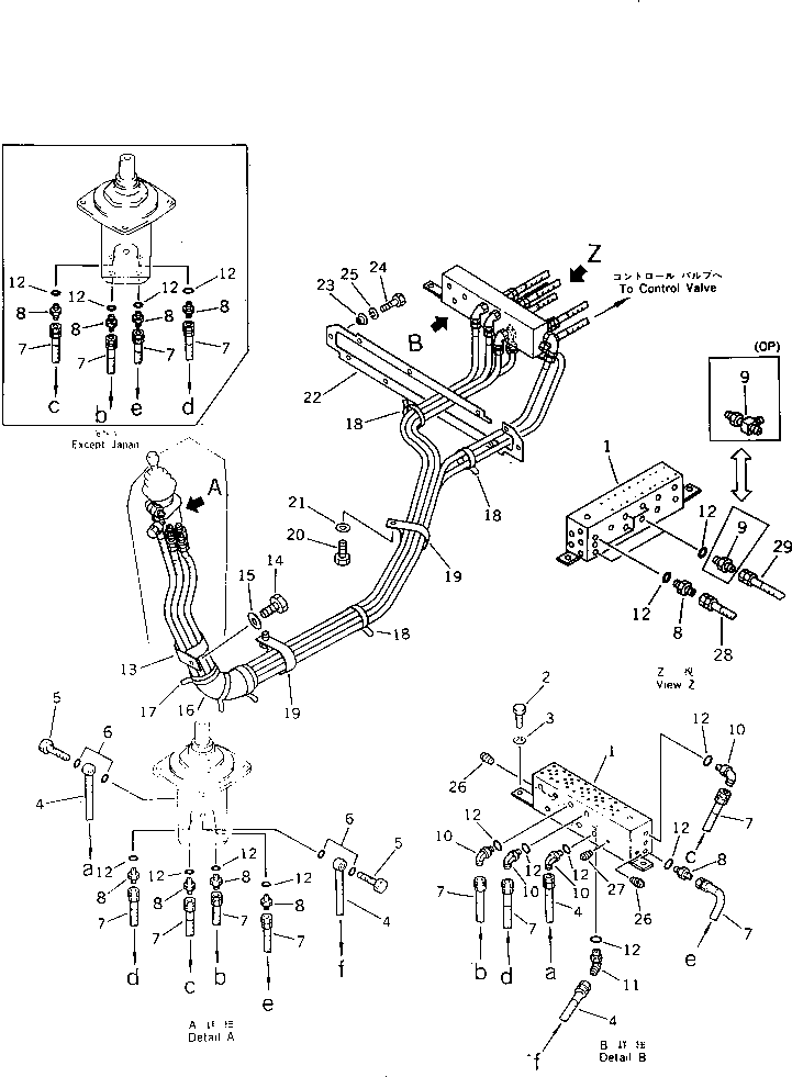 Komatsu parts book diagram for PW150-1 S/N 1001-UP: HYDRAULIC PIPING (1/8) (L.H. ? P.P.C)(#1144-)