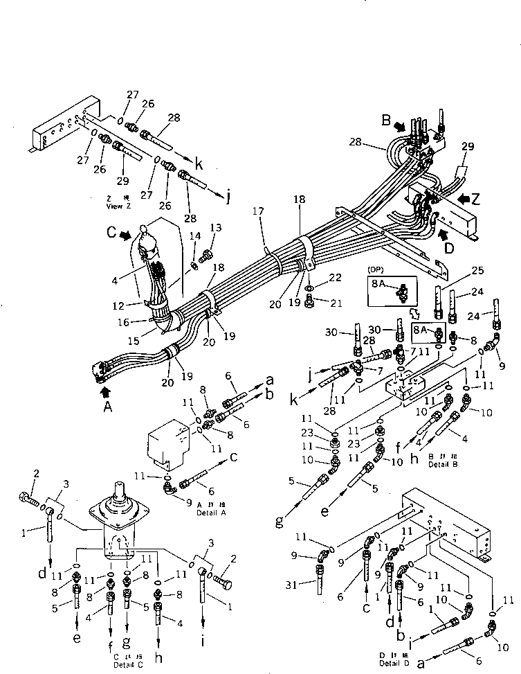 Komatsu parts book diagram for PW150-1 S/N 1001-UP: HYDRAULIC PIPING (2/8) (R.H. ? P.P.C)(#1144-)