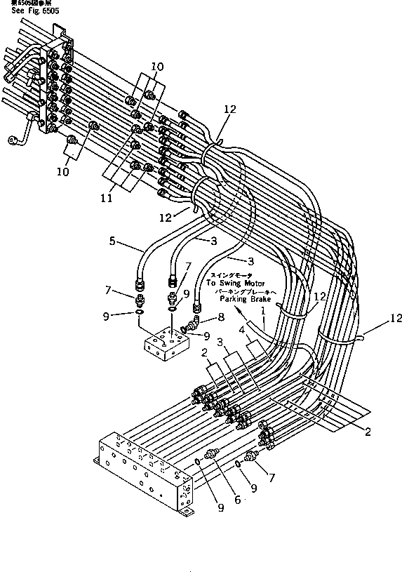 Komatsu parts book diagram for PW150-1 S/N 1001-UP: HYDRAULIC PIPING (4/8) (BLOCK TO CONNECTOR)