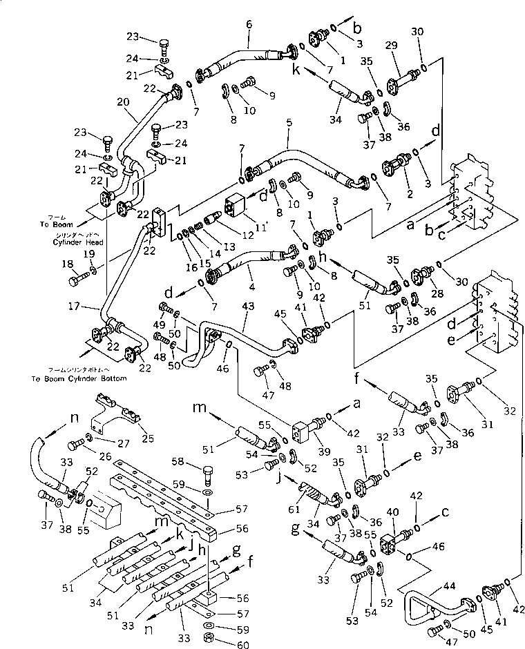Komatsu parts book diagram for PW150-1 S/N 1001-UP: HYDRAULIC PIPING (8/8) (VALVE TO BOOM CYLINDER)(#1213-)