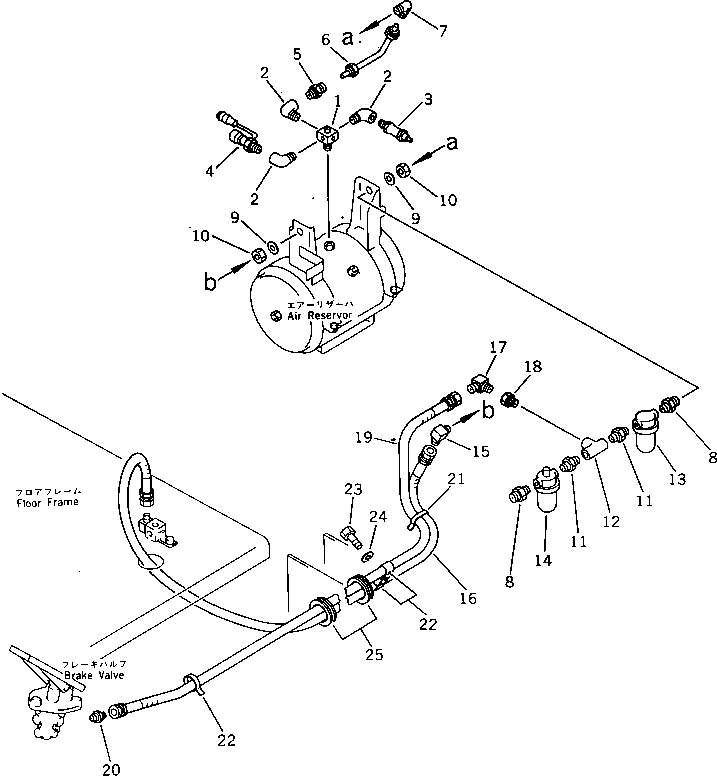 Komatsu parts book diagram for PW150-1 S/N 1001-UP: UPPER AIR PIPING (2/6) (RESERVOIR TO BLOCK ? BRAKE)