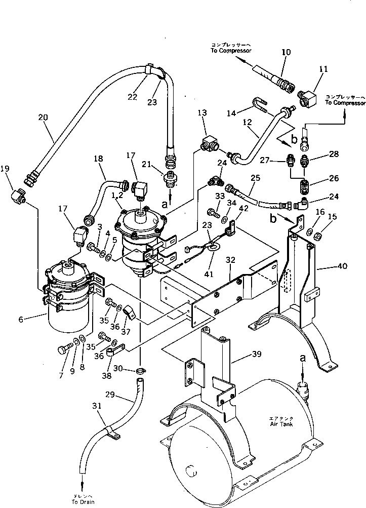 Komatsu parts book diagram for PW150-1 S/N 1001-UP: AIR PIPING (AIR DRYER LINE)