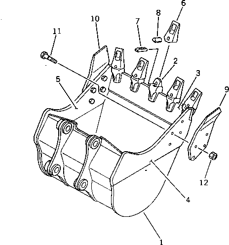 Komatsu parts book diagram for PW150-1 S/N 1001-UP: LIGHT WORK BUCKET 0.65M3 WIDTH 1100MM