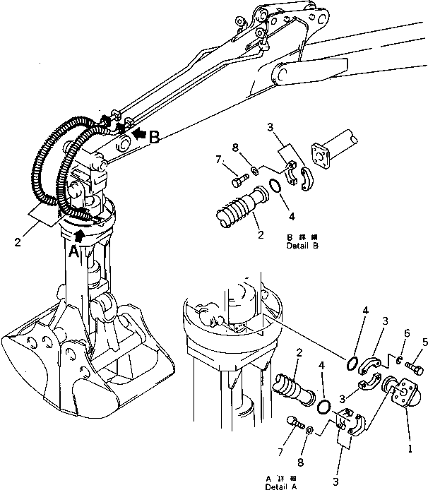 Komatsu parts book diagram for PW150-1 S/N 1001-UP: CLAMSHLL PIPING