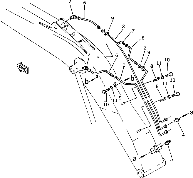 Komatsu parts book diagram for PW150-1 S/N 1001-UP: LUBRICATION PIPING (FOR 1-PIECE BOOM)