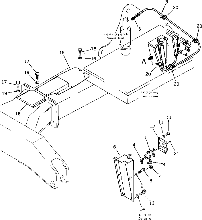 Komatsu parts book diagram for PW150-1 S/N 1001-UP: FRONT OUTRIGGER PIPING (1/4)