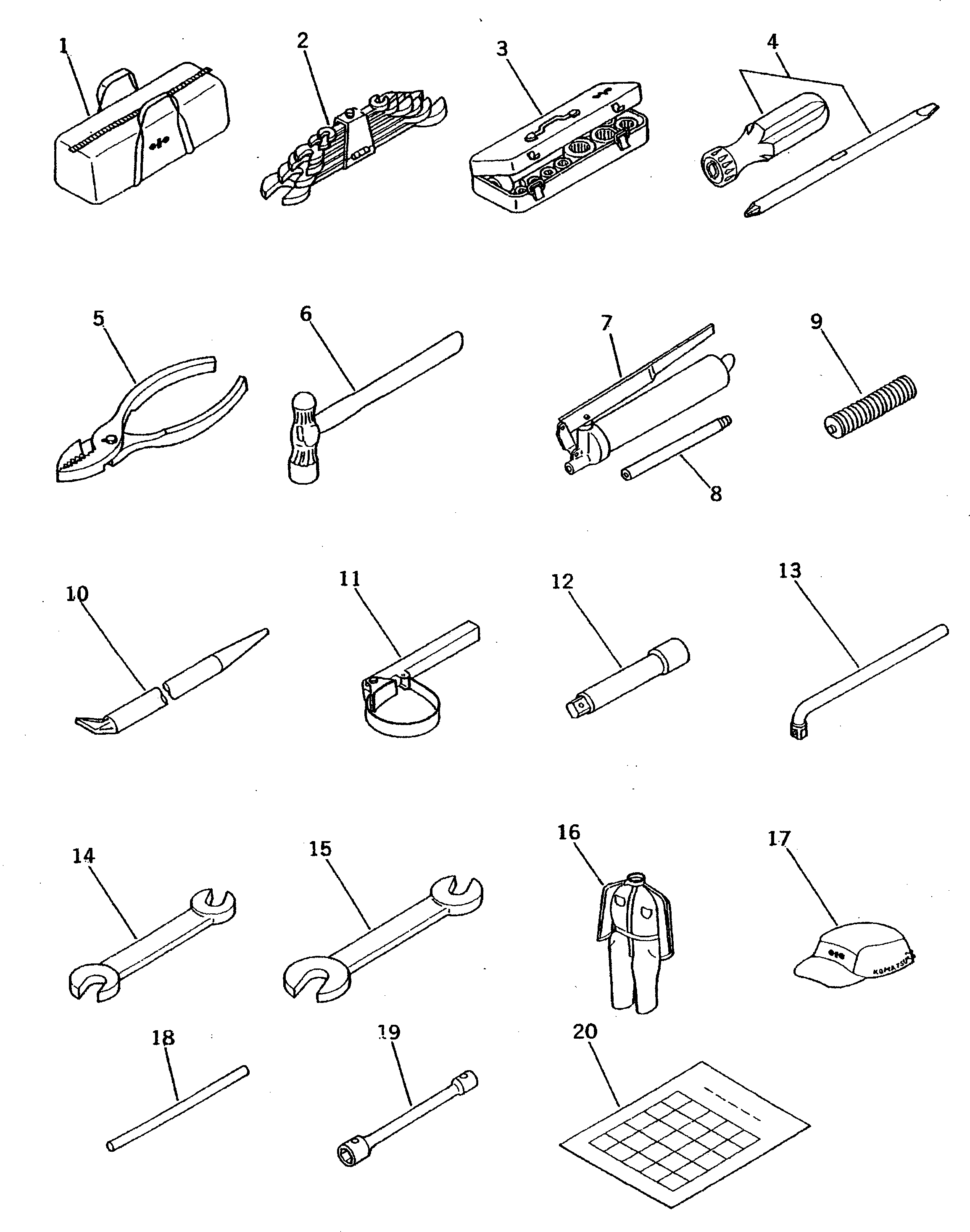 Komatsu parts book diagram for PW150-1 S/N 1001-UP: TOOL (FOR JAPAN)(#1001-1305)