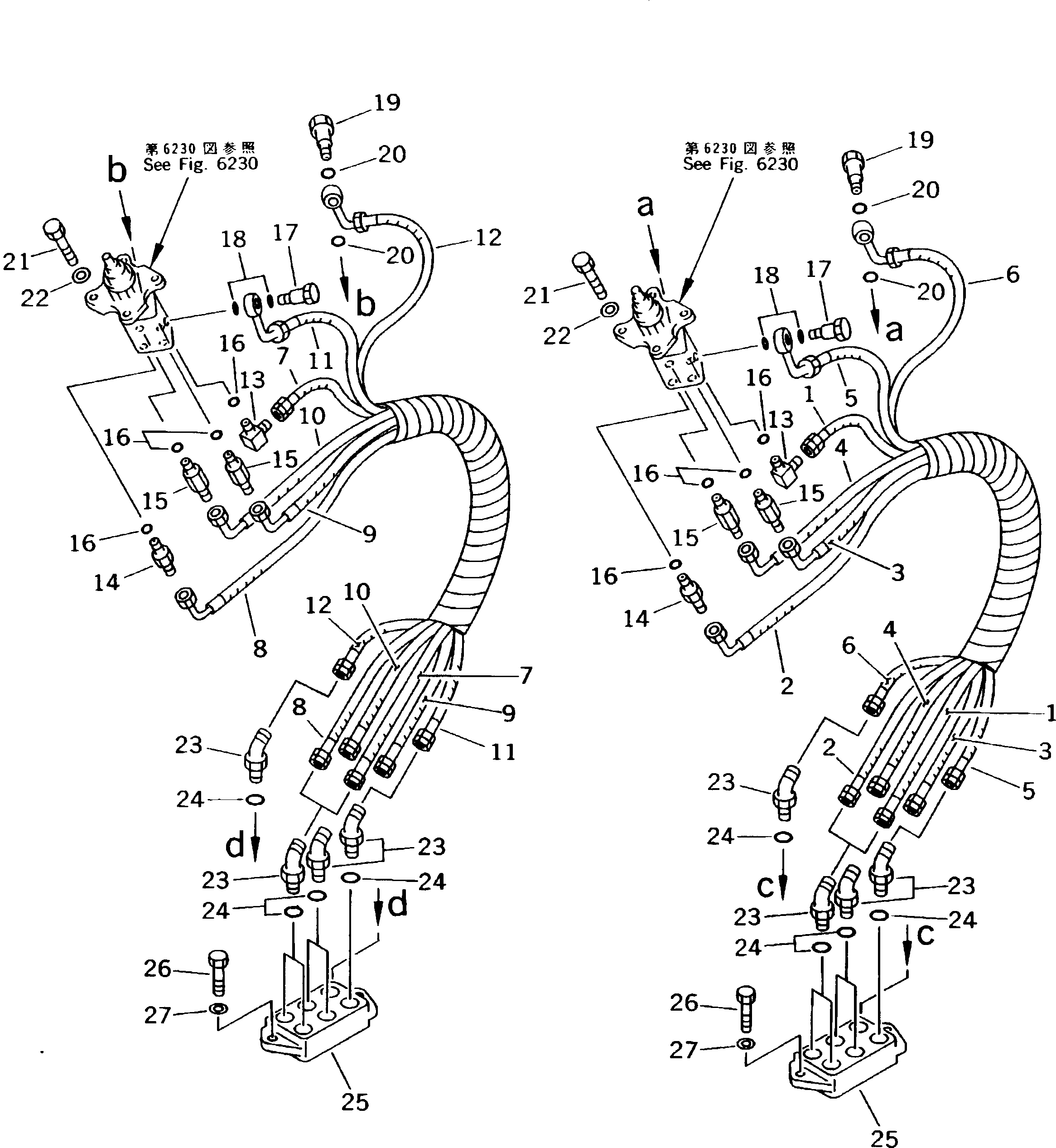 Excavators Komatsu / PW170-5K S/N K20001-UP(pw170-5u) / HYDRAULIC PIPING (WORK EQUIPMENT P.P.C. VALVE LINE) (1/3)(120090 : 4210)