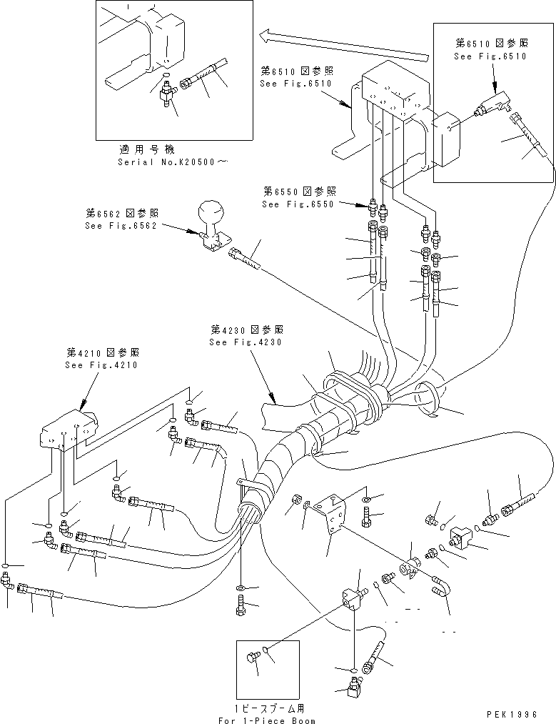 Excavators Komatsu / PW170-5K S/N K20001-UP(pw170-5u) / HYDRAULIC PIPING (WORK EQUIPMENT P.P.C. VALVE LINE) (2/3)(120100 : 4220)
