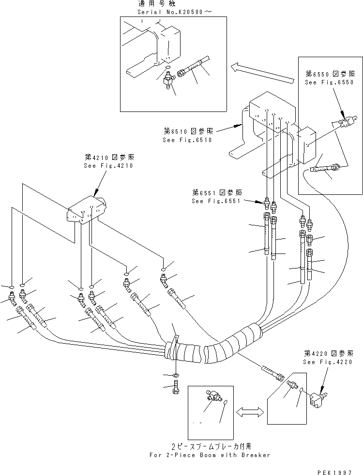 Excavators Komatsu / PW170-5K S/N K20001-UP(pw170-5u) / HYDRAULIC PIPING (WORK EQUIPMENT P.P.C. VALVE LINE) (3/3)(120110 : 4230)