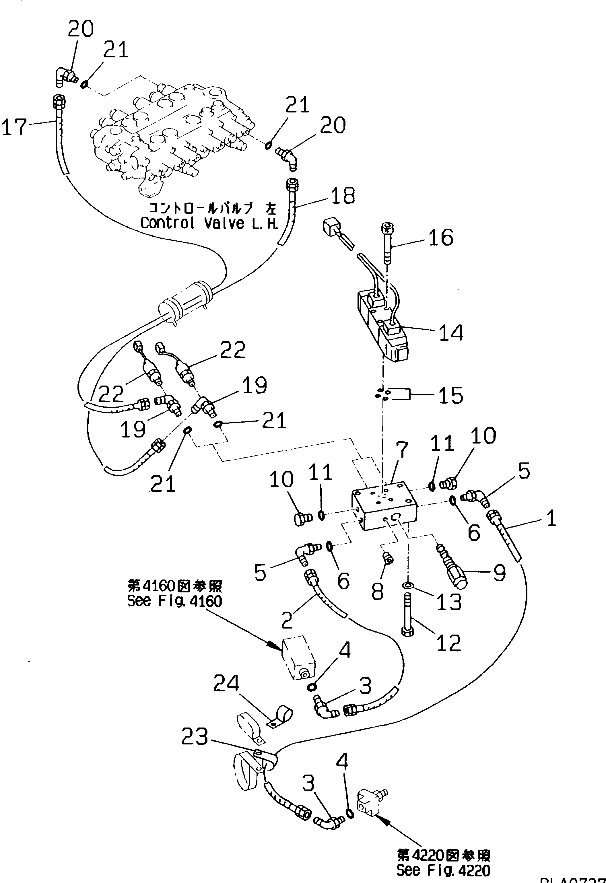 Excavators Komatsu / PW170-5K S/N K20001-UP(pw170-5u) / HYDRAULIC PIPING (CLAMSHELL PIPING LINE) (CHASSIS SIDE) (FOR 1-PIECE BOOM)(120170 : 4301)