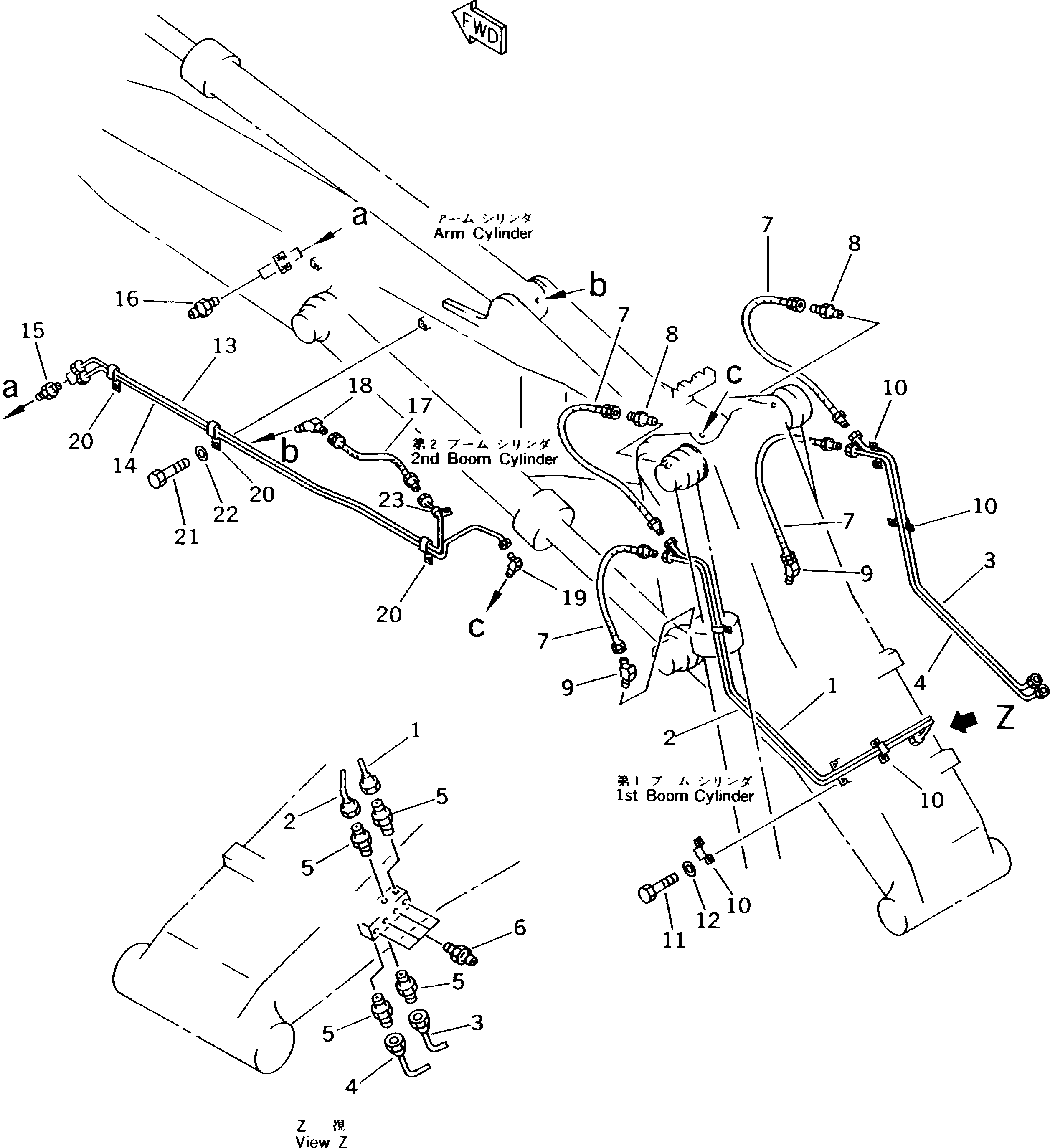 Excavators Komatsu / PW170-5K S/N K20001-UP(pw170-5u) / WORK EQUIPMENT LUBRICATION PIPING (FOR 2-PIECE BOOM)(210050 : 7070)