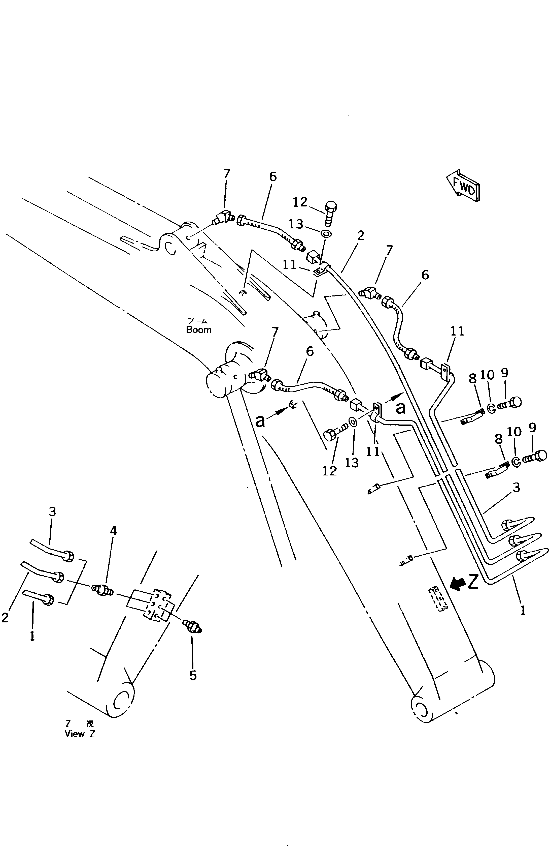 Excavators Komatsu / PW170-5K S/N K20001-UP(pw170-5u) / WORK EQUIPMENT LUBRICATION PIPING (FOR 1-PIECE BOOM)(210060 : 7071)