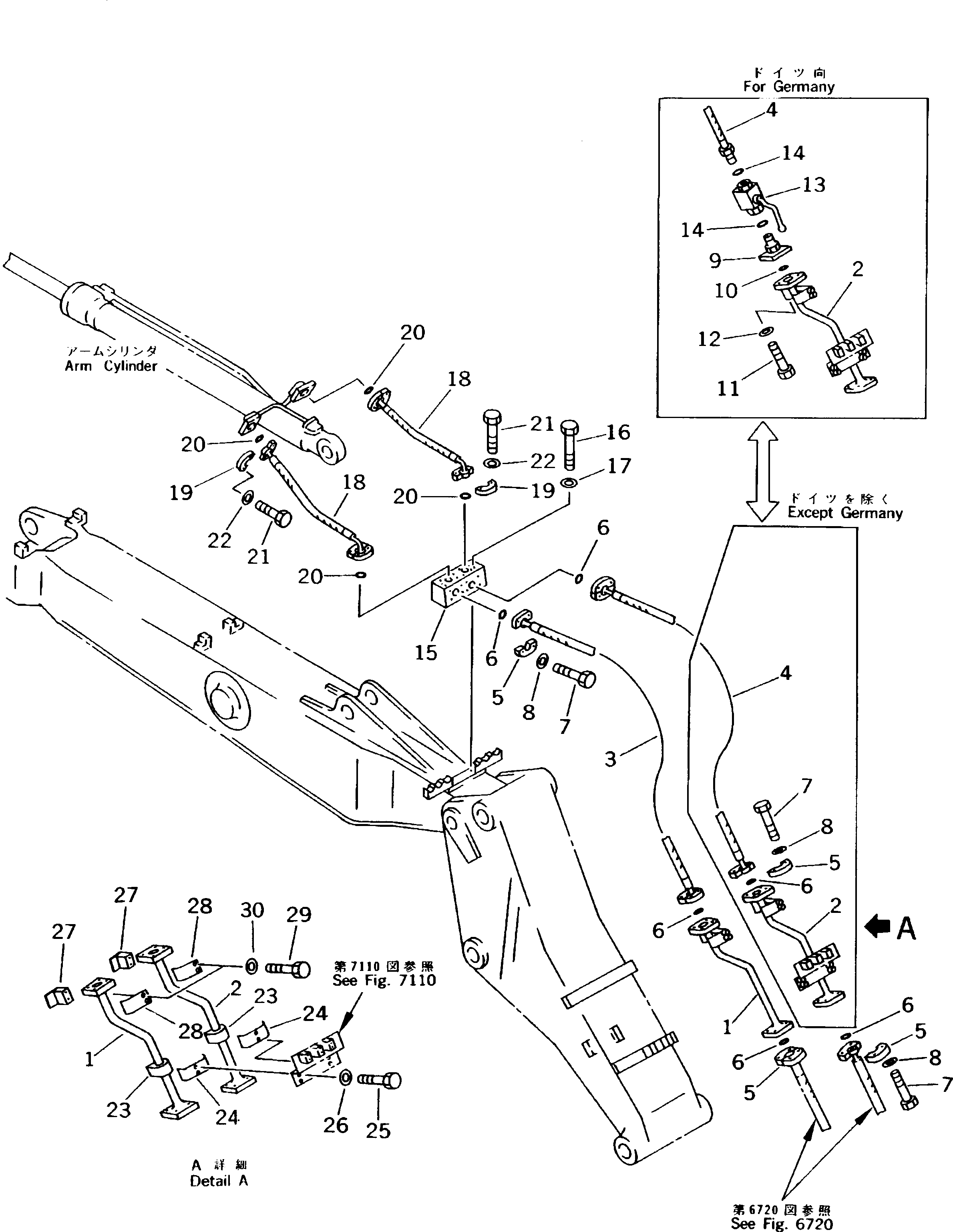 Excavators Komatsu / PW170-5K S/N K20001-UP(pw170-5u) / HYDRAULIC PIPING (ARM CYLINDER LINE) (BOOM SIDE) (FOR 2-PIECE    BOOM)(210170 : 7300)