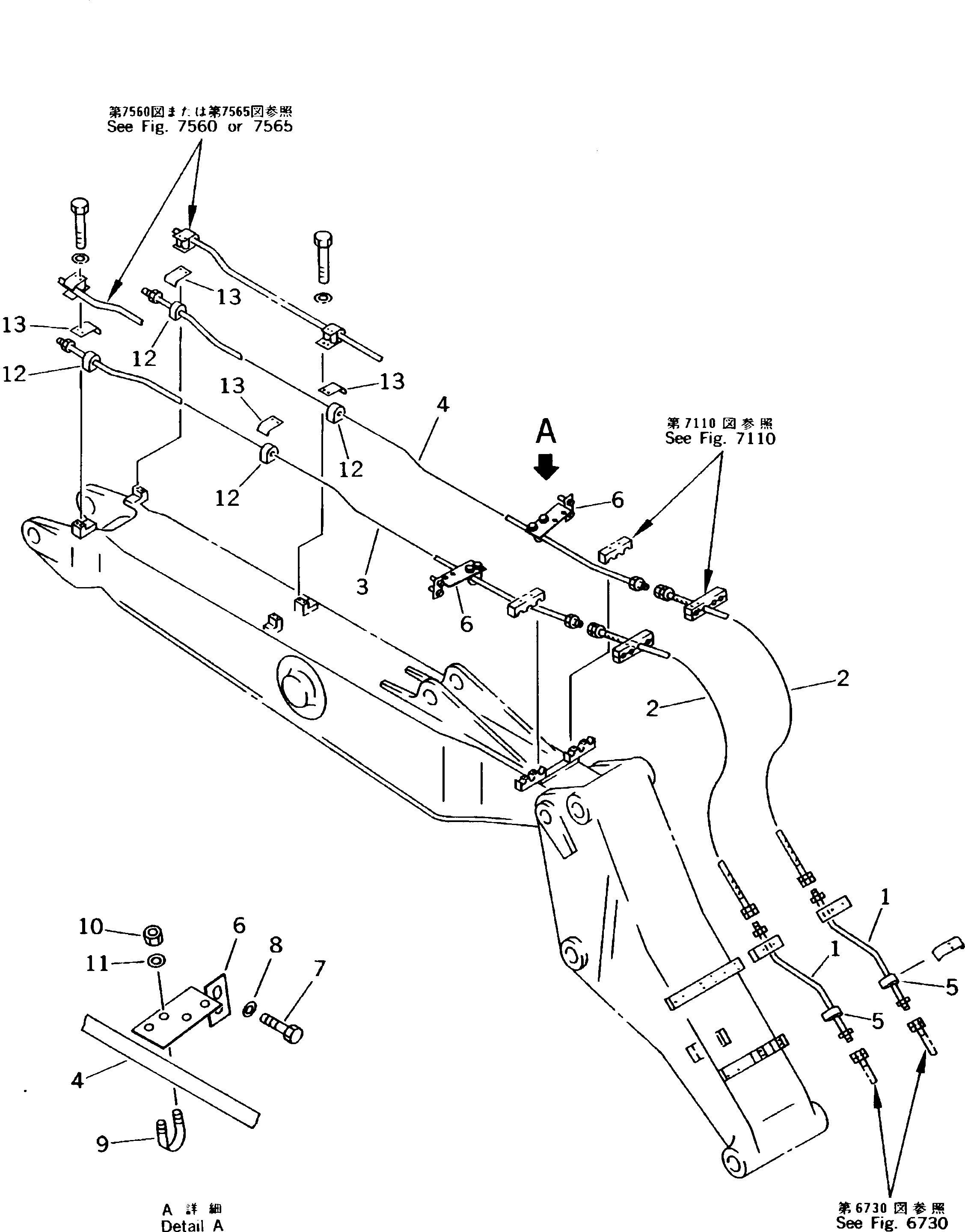 Excavators Komatsu / PW170-5K S/N K20001-UP(pw170-5u) / HYDRAULIC PIPING (BUCKET CYLINDER LINE) (BOOM SIDE) (FOR 2-PIECE BOOM)(210230 : 7500)