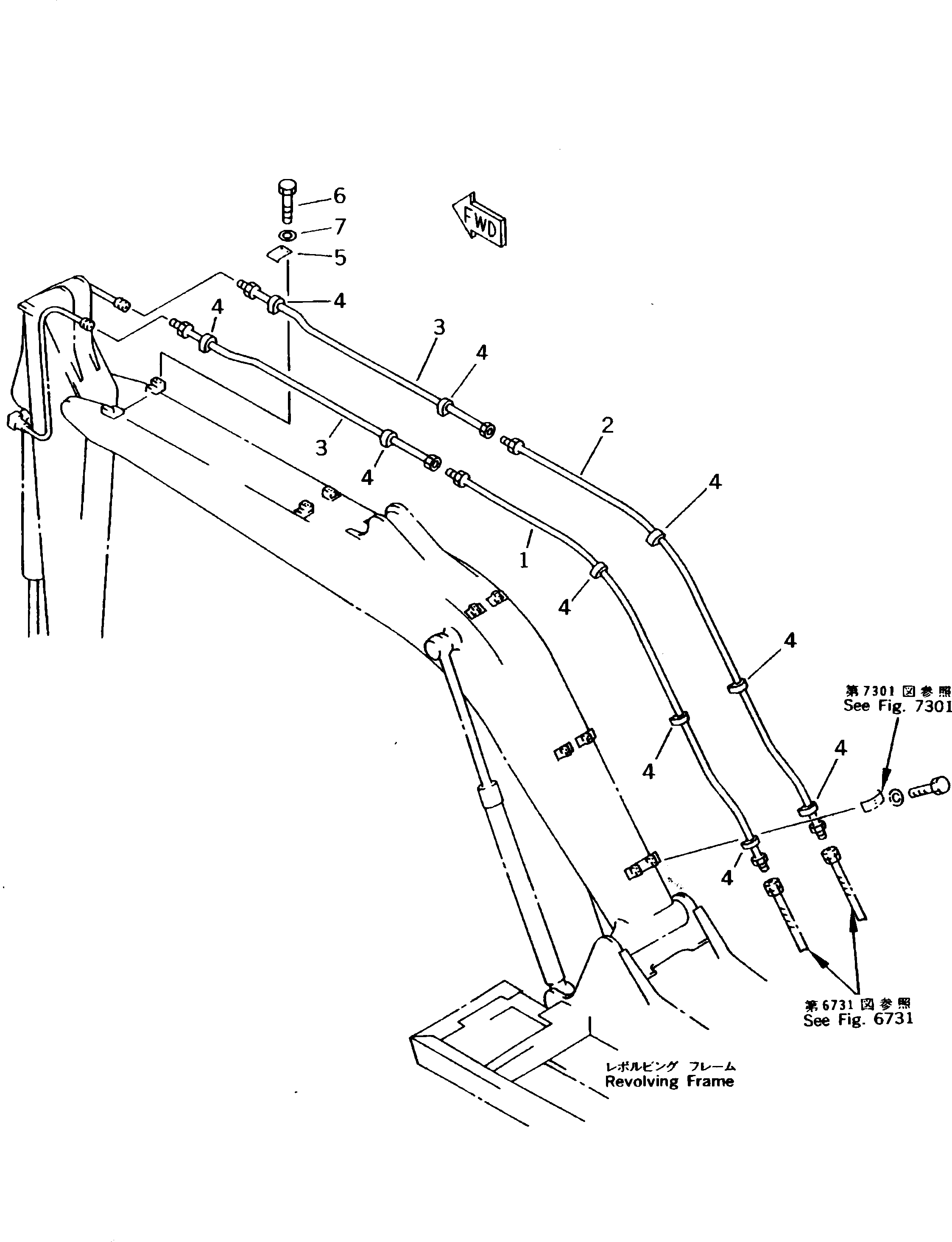 Excavators Komatsu / PW170-5K S/N K20001-UP(pw170-5u) / HYDRAULIC PIPING (BUCKET CYLINDER LINE) (BOOM SIDE) (FOR 1-PIECE BOOM)(210240 : 7501)