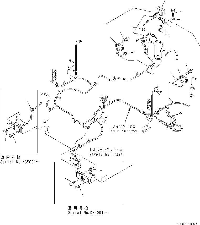Excavators Komatsu / PW170ES-6K S/N K30001-UP(pw170e0u) / WIRING (REAR WORK LAMP AND TAIL LAMP)(120100 : E0200-05A0)