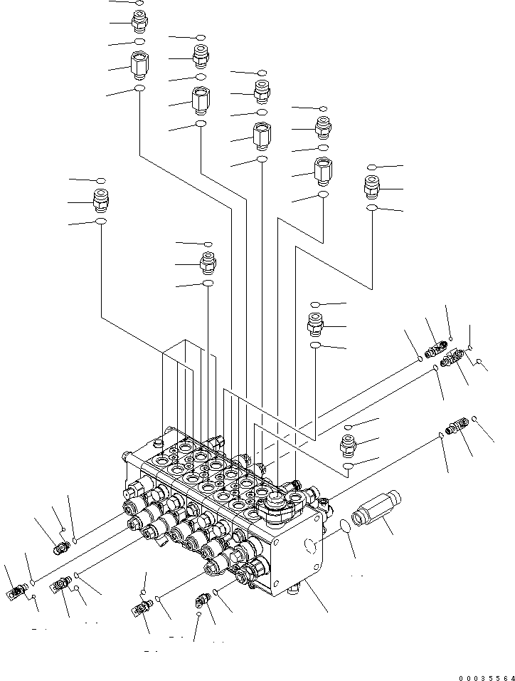 Komatsu parts book diagram for PW180-7K S/N K40001-UP: MAIN VALVE AND CONNECTING PARTS ? 1/3 (7-SPOOL) (1-PIECE BOOM ? 1-ATTACHMENT)