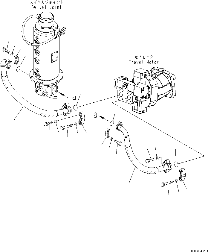Komatsu parts book diagram for PW180-7K S/N K40001-UP: TRAVEL LINE (SWIVEL JOINT TO TRAVEL MOTOR)