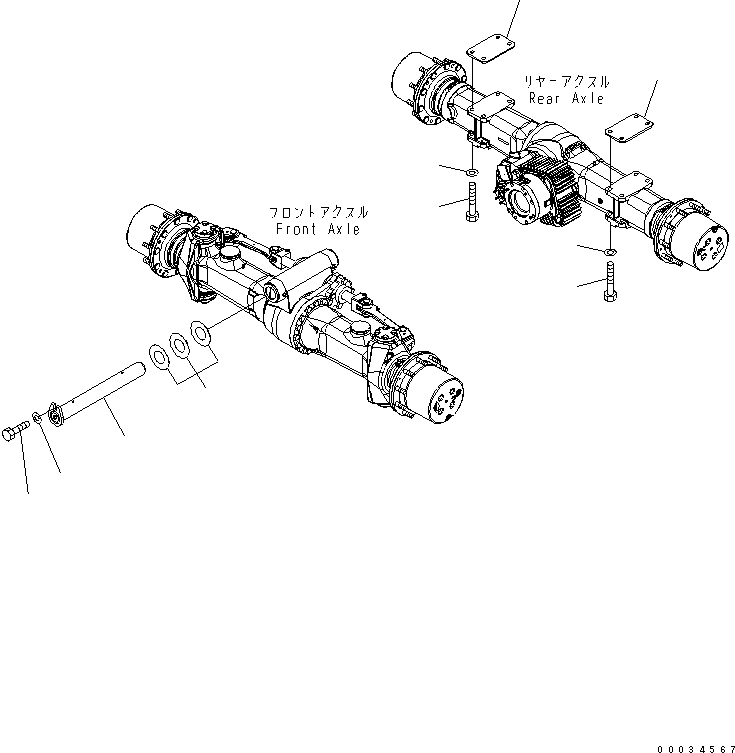Komatsu parts book diagram for PW180-7K S/N K40001-UP: AXLE MOUNTING PARTS (2.50M WIDTH AXLE)