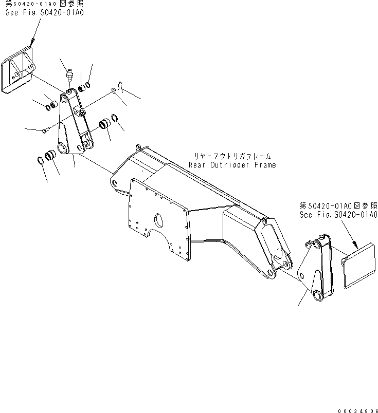 Komatsu parts book diagram for PW180-7K S/N K40001-UP: REAR OUTRIGGER (LEGS)