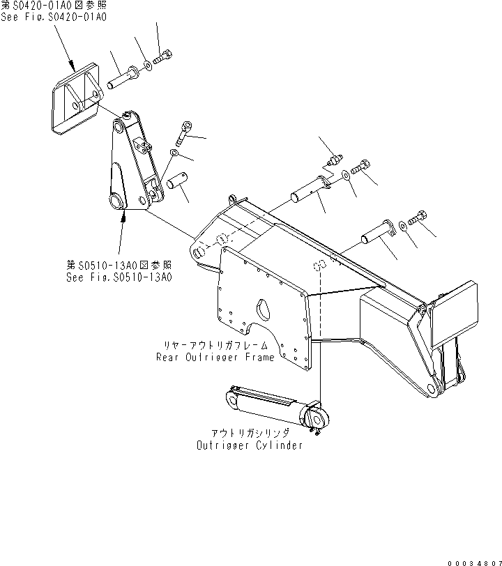 Komatsu parts book diagram for PW180-7K S/N K40001-UP: REAR OUTRIGGER (PIN)