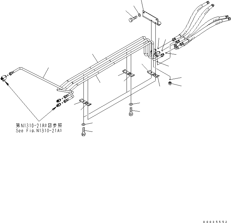 Komatsu parts book diagram for PW180-7K S/N K40001-UP: REAR OUTRIGGER (HYDRAULIC PIPING)