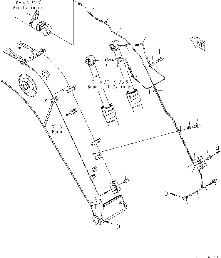 Komatsu parts book diagram for PW180-7K S/N K40001-UP: 1-PIECE BOOM (LUBRICATION PIPING)