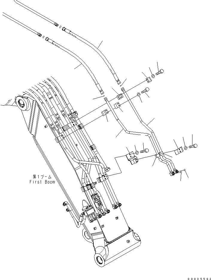 Komatsu parts book diagram for PW180-7K S/N K40001-UP: 2-PIECE BOOM (2-ATTACHMENT LINE) (1ST BOOM SIDE) (WITH 2-ATTACHMENTS)