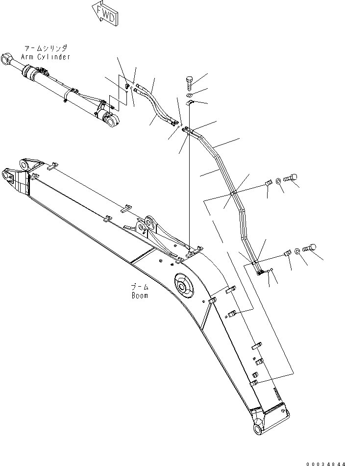 Komatsu parts book diagram for PW180-7K S/N K40001-UP: 1-PIECE BOOM (ARM CYLINDER LINE)