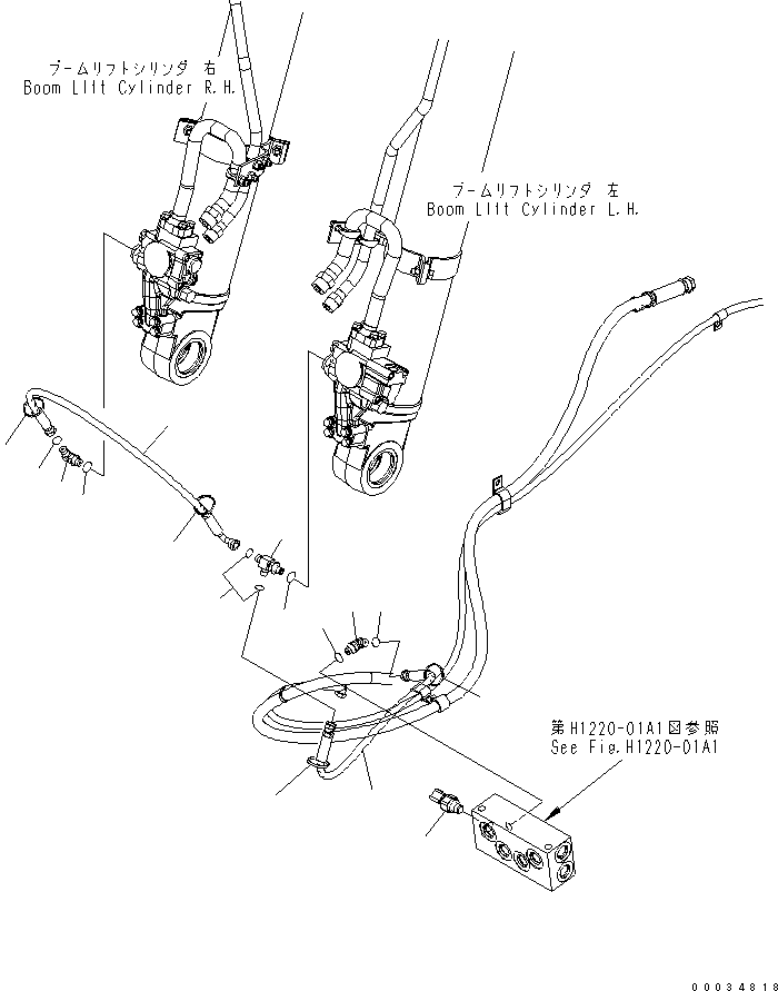 Komatsu parts book diagram for PW180-7K S/N K40001-UP: BOOM LIFT CYLINDER LINE ? 1/2 (WITH SAFETY VALVE) (FOR 2-PIECE BOOM)