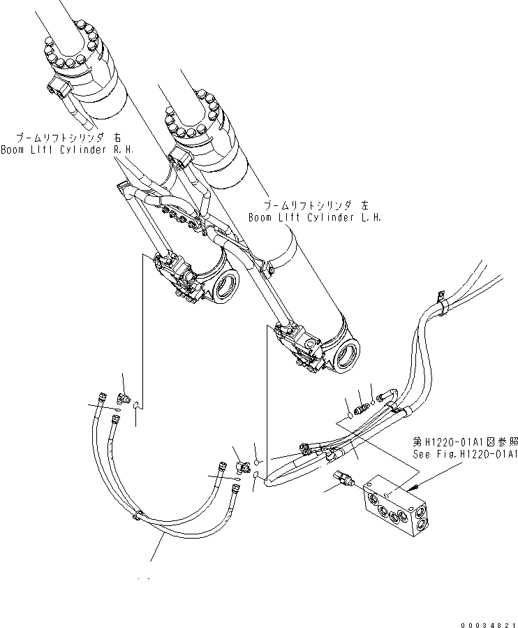 Komatsu parts book diagram for PW180-7K S/N K40001-UP: BOOM LIFT CYLINDER LINE ? 1/2 (WITH SAFETY VALVE) (FOR 1-PIECE BOOM)