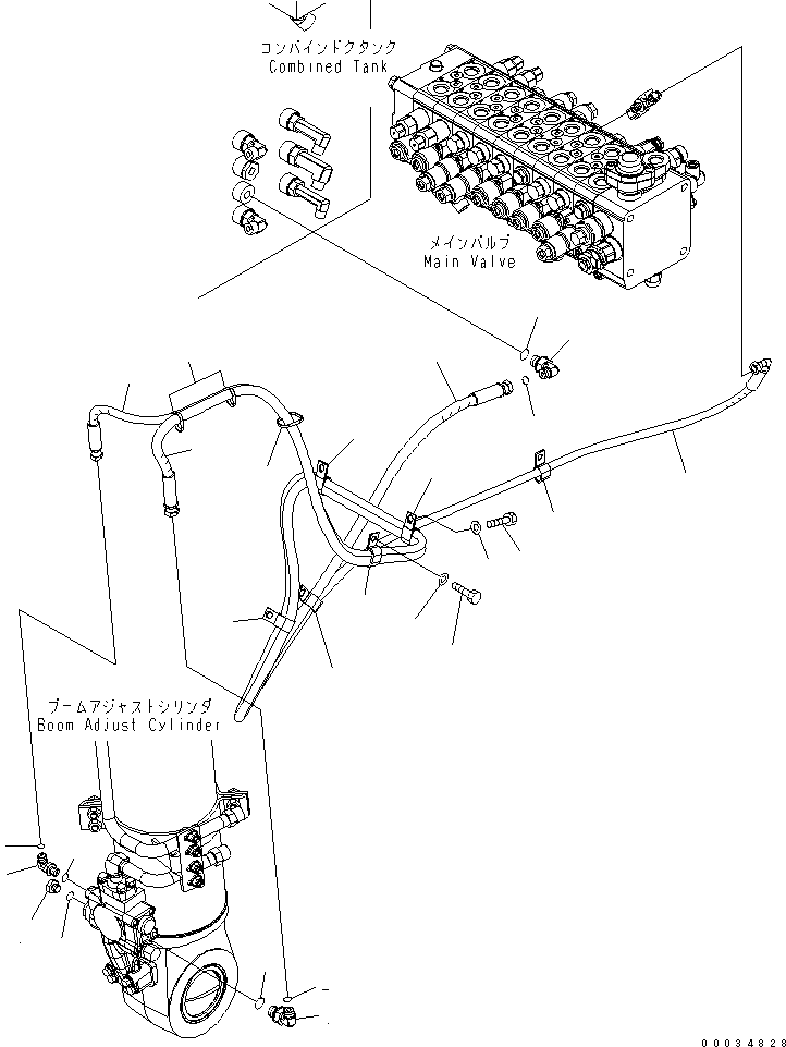 Komatsu parts book diagram for PW180-7K S/N K40001-UP: BOOM ADJUST CYLINDER ? 2/2 (WITH SAFETY VALVE) (FOR 2-PIECE BOOM)