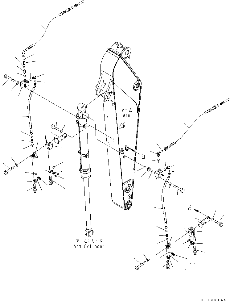 Komatsu parts book diagram for PW180-7K S/N K40001-UP: ARM (2.6M) (BUCKET CYLINDER LINE)