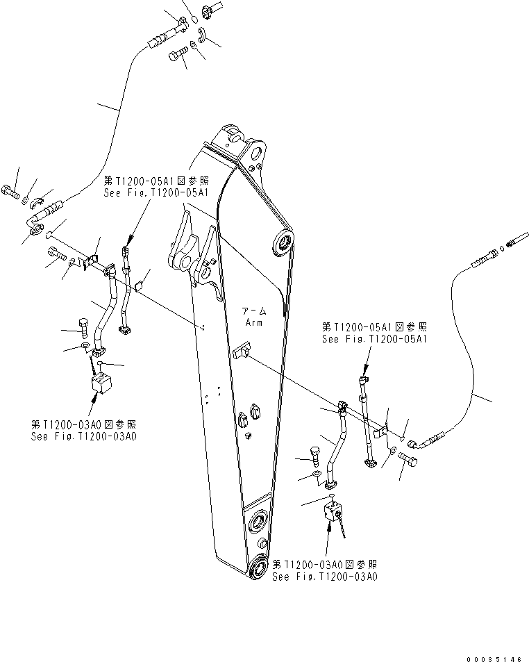 Komatsu parts book diagram for PW180-7K S/N K40001-UP: ARM (2.6M) (1-ATTACHMENT LINE)