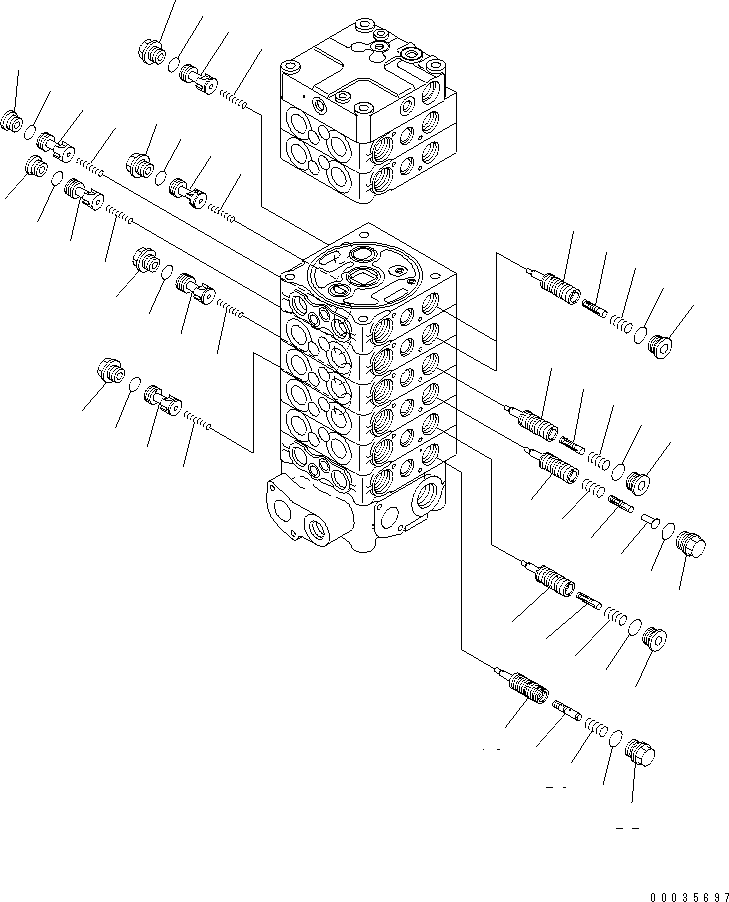 Komatsu parts book diagram for PW180-7K S/N K40001-UP: MAIN VALVE (8-SPOOL) (3/9) (FOR 1-PIECE BOOM)