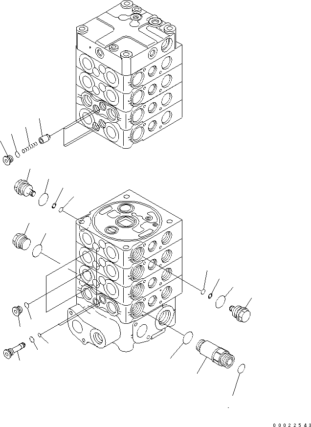 Komatsu parts book diagram for PW180-7K S/N K40001-UP: MAIN VALVE (8-SPOOL) (4/9) (FOR 1-PIECE BOOM)