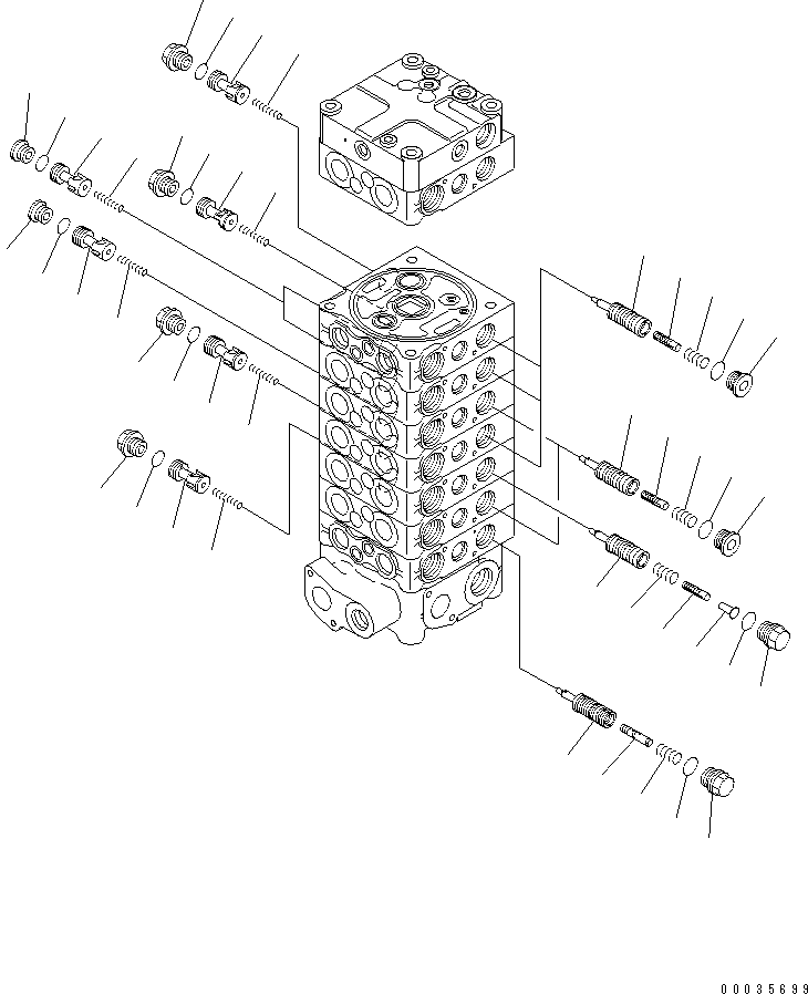 Komatsu parts book diagram for PW180-7K S/N K40001-UP: MAIN VALVE (8-SPOOL) (3/9) (FOR 2-PIECE BOOM)