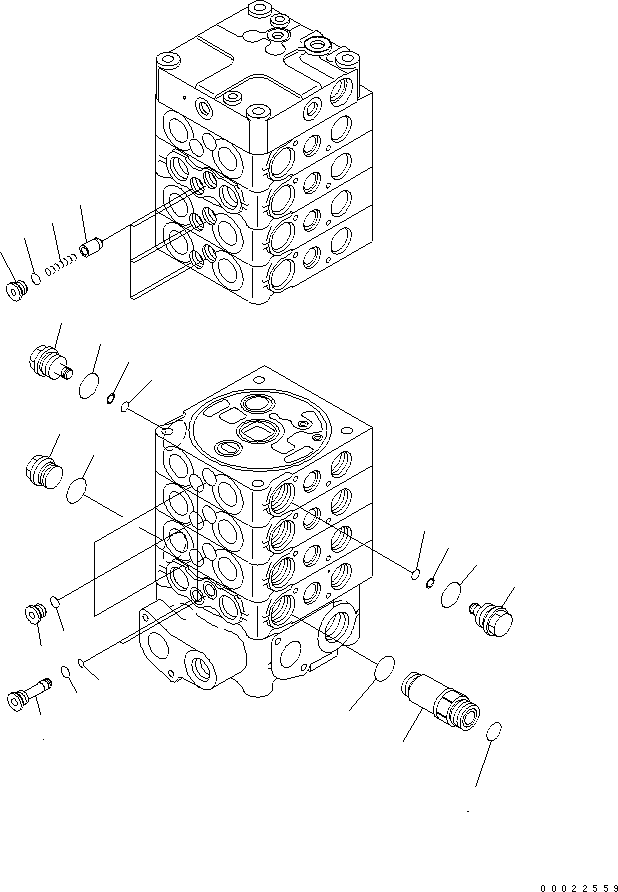 Komatsu parts book diagram for PW180-7K S/N K40001-UP: MAIN VALVE (8-SPOOL) (4/9) (FOR 2-PIECE BOOM)