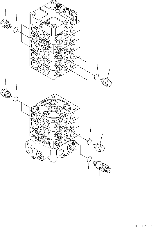 Komatsu parts book diagram for PW180-7K S/N K40001-UP: MAIN VALVE (8-SPOOL) (8/9) (FOR 2-PIECE BOOM)