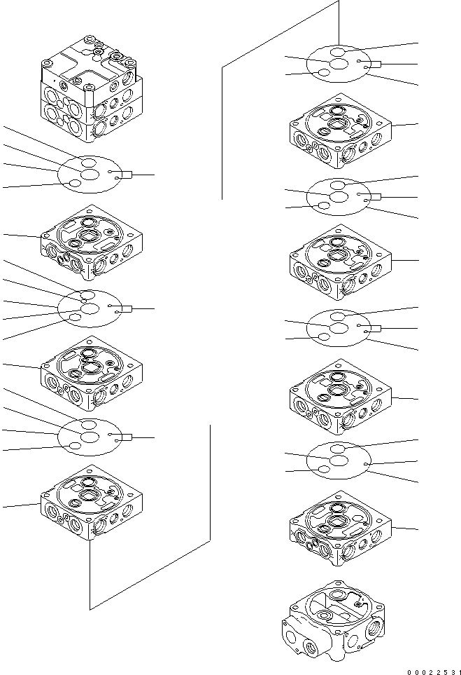 Komatsu parts book diagram for PW180-7K S/N K40001-UP: MAIN VALVE (9-SPOOL) (1/9) (FOR 2-PIECE BOOM)