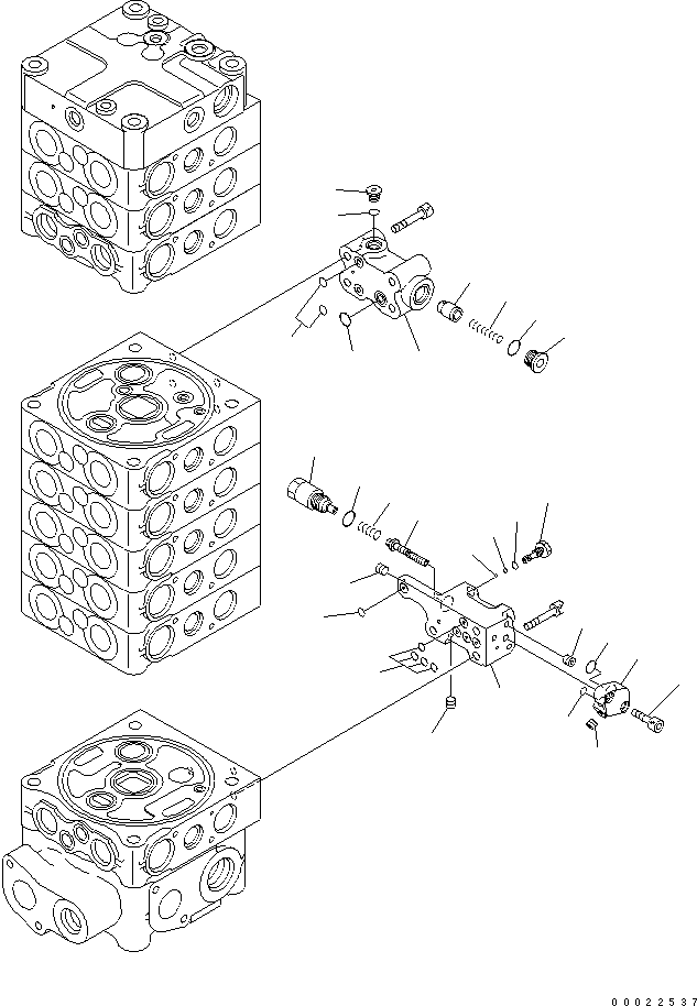 Komatsu parts book diagram for PW180-7K S/N K40001-UP: MAIN VALVE (9-SPOOL) (7/9) (FOR 2-PIECE BOOM)