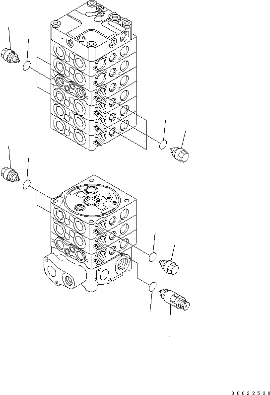 Komatsu parts book diagram for PW180-7K S/N K40001-UP: MAIN VALVE (9-SPOOL) (8/9) (FOR 2-PIECE BOOM)