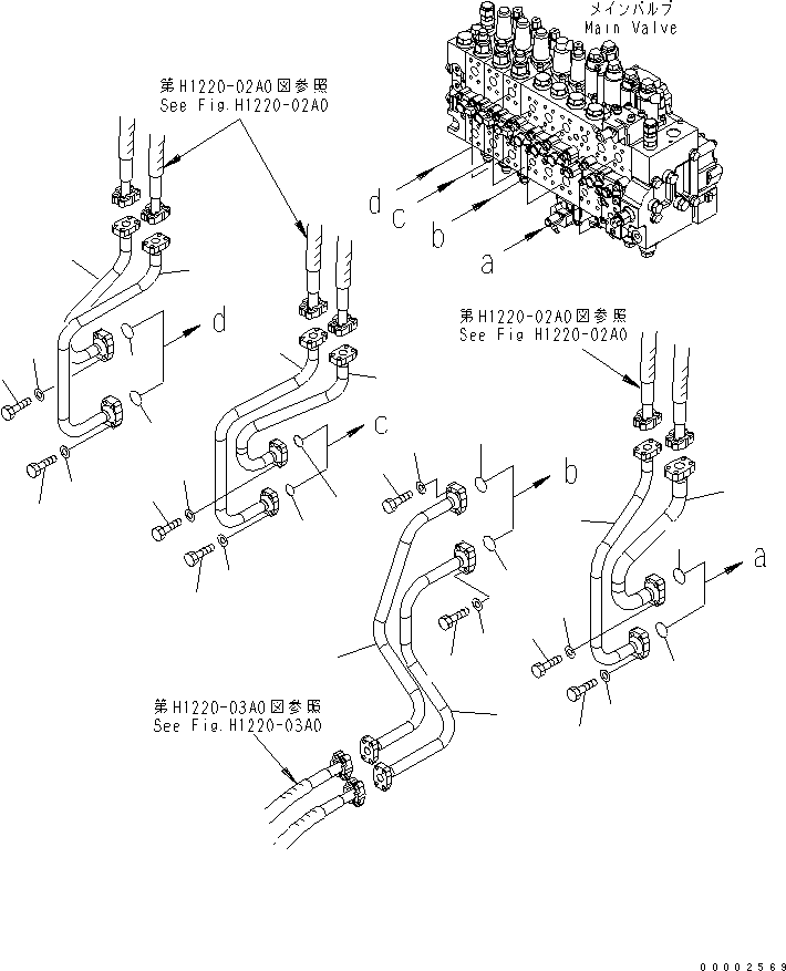 Excavators Komatsu / PW220-7K-KA S/N K40001-UP(pw220-0u) / WORK EQUIPMENT LINE (1/3) (REVOLVING FRAME SIDE) (FOR 2-PIECE BOOM)(180120 : H1220-01A0)