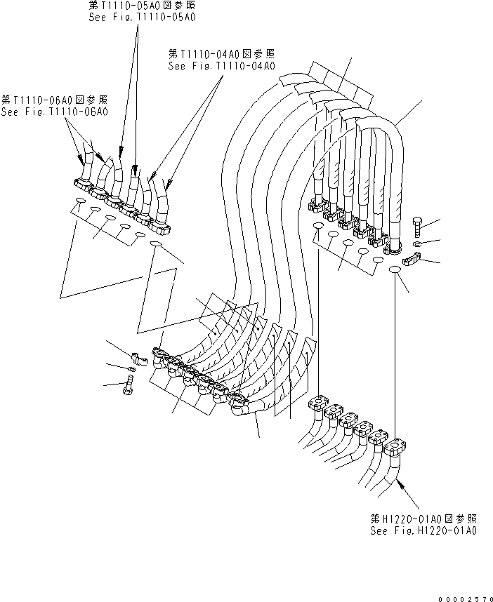 Excavators Komatsu / PW220-7K-KA S/N K40001-UP(pw220-0u) / WORK EQUIPMENT LINE (2/3) (REVOLVING FRAME SIDE) (FOR 2-PIECE BOOM)(#K40001-.)(180140 : H1220-02A0)