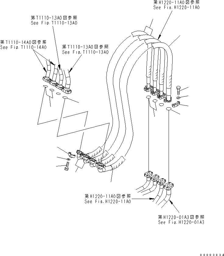 Excavators Komatsu / PW220-7K-KA S/N K40001-UP(pw220-0u) / WORK EQUIPMENT LINE (2/3) (REVOLVING FRAME SIDE) (FOR 1-PIECE BOOM) (KA SPEC.)(180160 : H1220-02A3)