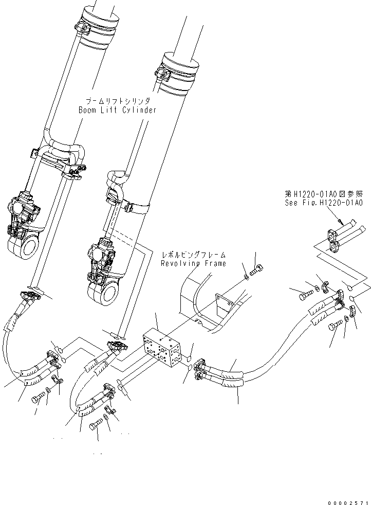 Excavators Komatsu / PW220-7K-KA S/N K40001-UP(pw220-0u) / WORK EQUIPMENT LINE (3/3) (REVOLVING FRAME SIDE) (FOR 2-PIECE BOOM)(180170 : H1220-03A0)